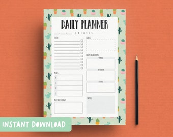Daily Planner Cactus Print | A4 and US letter size PDFs included – INSTANT DOWNLOAD