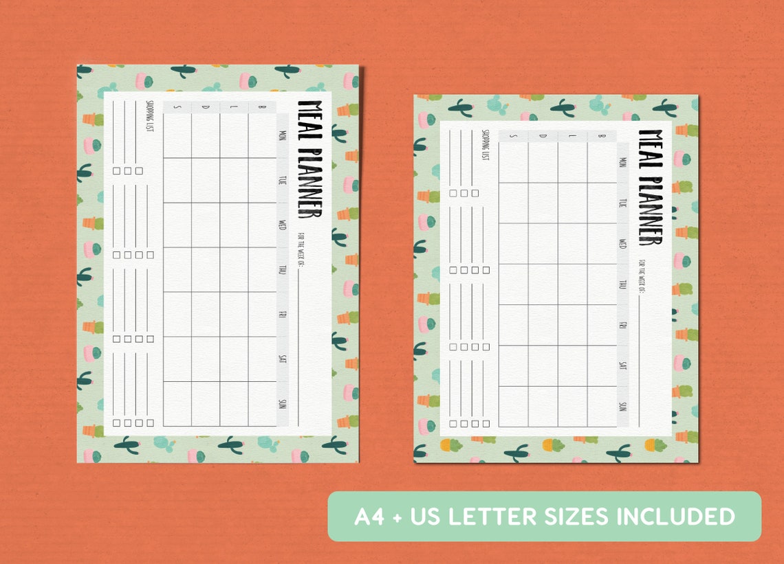 Meal Planner Cacti Print A4 and US Letter Size Pdfs Included - Etsy