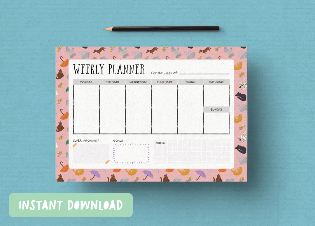 Weekly Planner Cats and Dogs Print | A4 and US Letter Size Pdfs ...