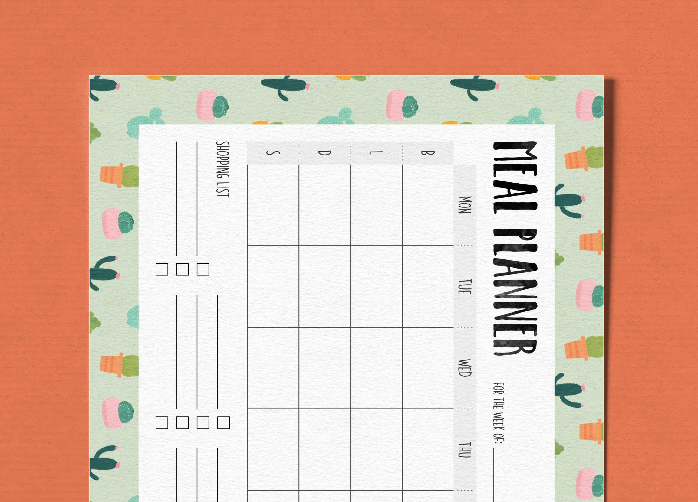 Meal Planner Cacti Print A4 and US Letter Size Pdfs Included - Etsy