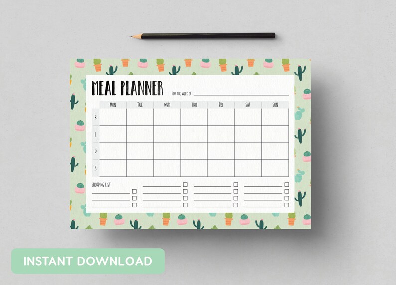 Meal Planner Cacti Print A4 and US Letter Size Pdfs Included | Etsy