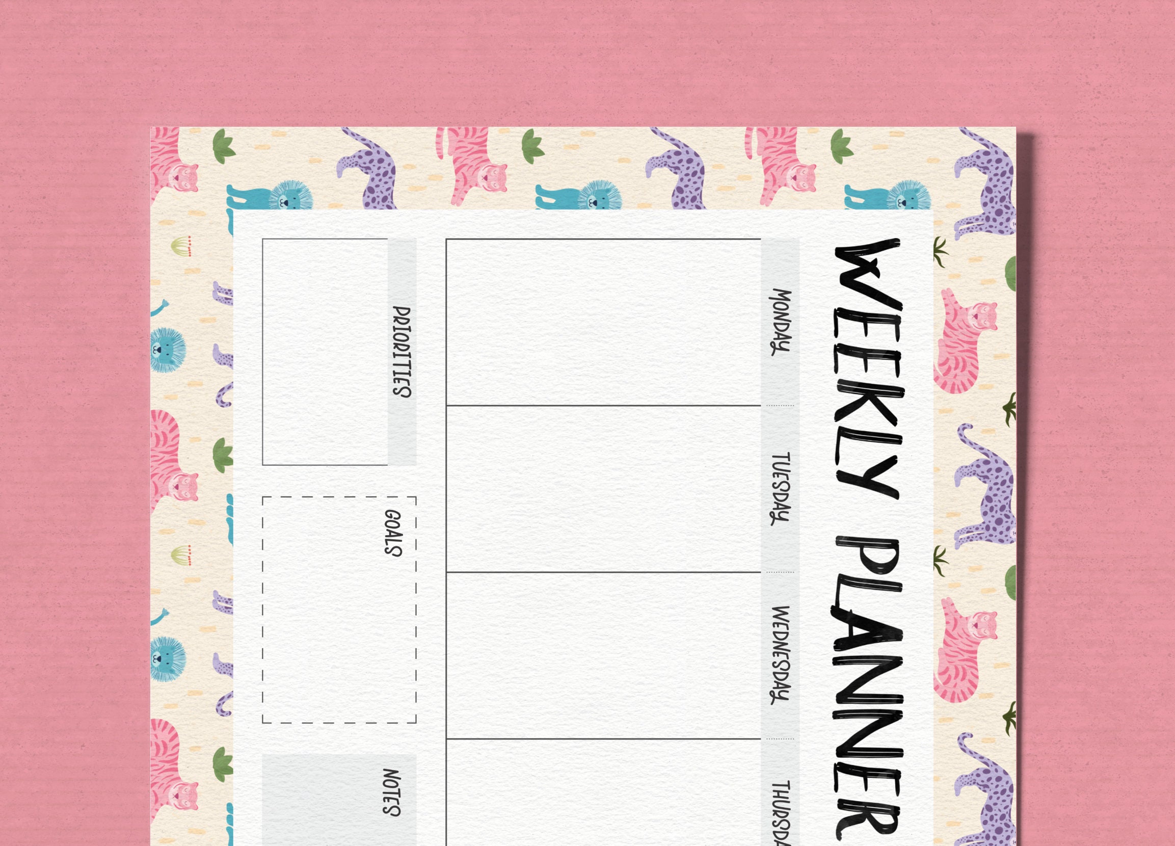 Weekly Planner Big Cats Print | A4 and US Letter Size Pdfs Included ...