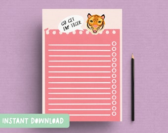 To Do List 'Go Get Em' TIger' | A4 and US letter size PDFs included – INSTANT DOWNLOAD