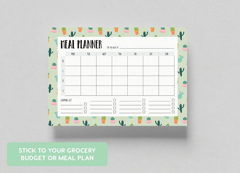 Meal Planner Cacti Print A4 and US Letter Size Pdfs Included | Etsy