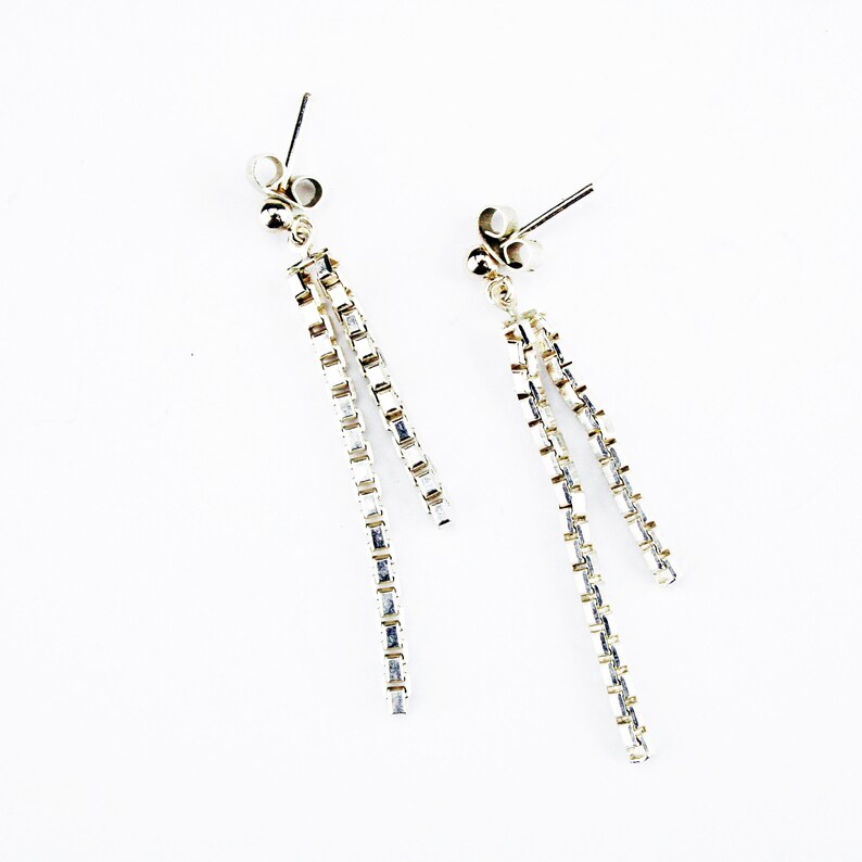 Pair of 1980/'s White Metal Box Chain Earrings for Pierced Ears