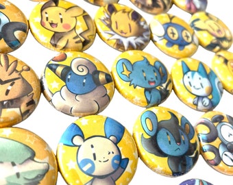 Elektrische pokemons pin buttons Gen 1 t/m 4 fan made