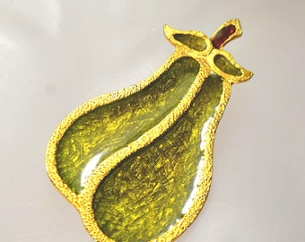 Enamel Pear Brooch Faux Plique a Jour-Stained Glass Lester Joy of Les Bernard Style