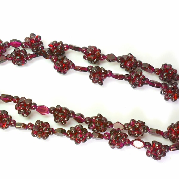 Vintage Boho Pyrop Granat gewebte Samen Halskette, Perlen Edelstein Cluster Halskette