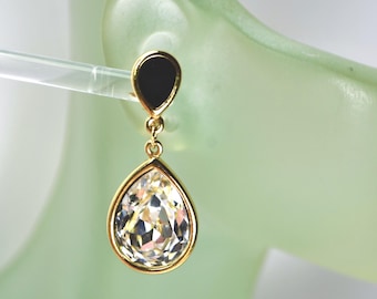 Crown Trifari Dangle Clip on Earrings Swarovski Crystal Faceted Round Headlight