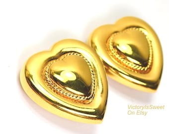 Vintage St John Gold Clip on Earrings Hearts