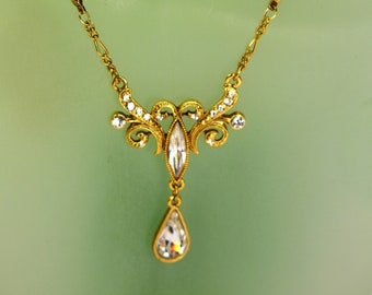 Art Deco Crystal Rhinestone Necklace Vintage 1928 Jewelry Co., Avant Garde Collar Necklace