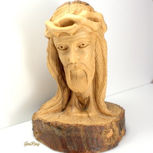 Vintage Hand Carved Olive Wood Jesus Bust - Bethlehem Statuette