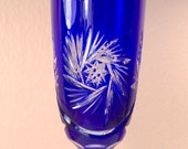 Bleikristall Cobalt Blue Crystal Cut to Clear Vine Flute Beyer West Germany