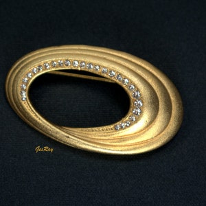 Statement Matte Gold Tone Brooch Pin Rhinestone Crystals