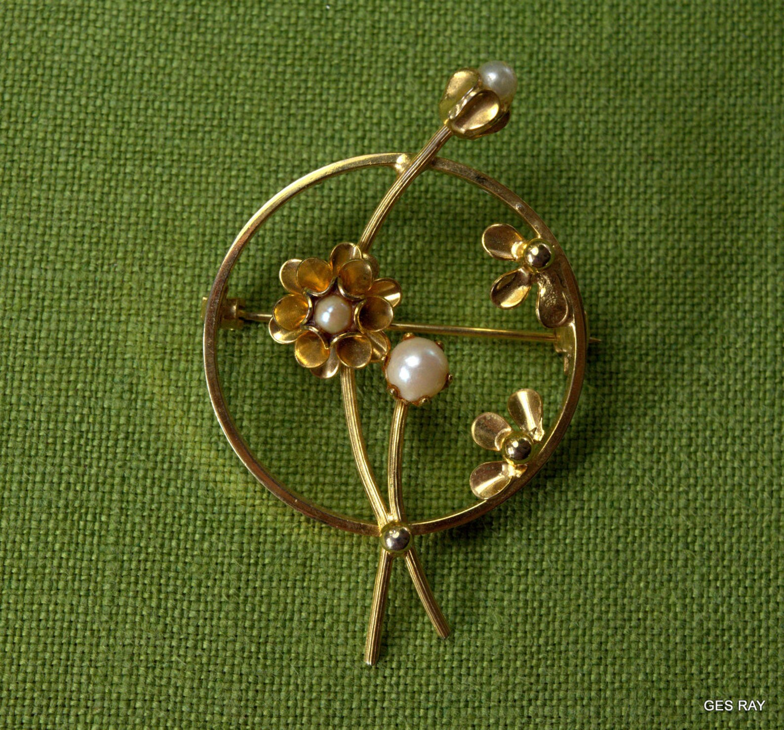 Art Nouveau Brooch Pin Floral Design Gold Genuine Pearl Etsy