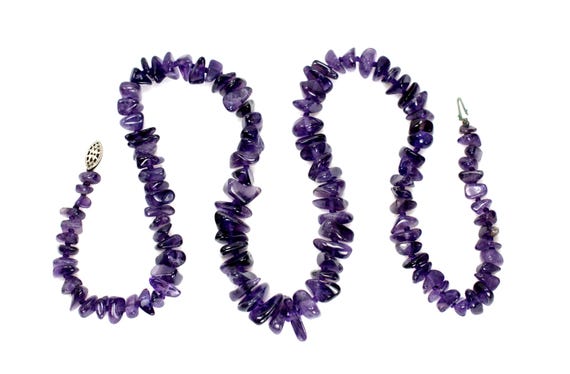 Amethyst Nugget Graduated Beaded Necklace Art Deco, Hand Knotted Semi Precious Stones