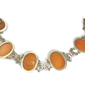 Antique Silver Cannetille Filigree Carved Shell Cameo Bracelet Necklace, Jewelry Set