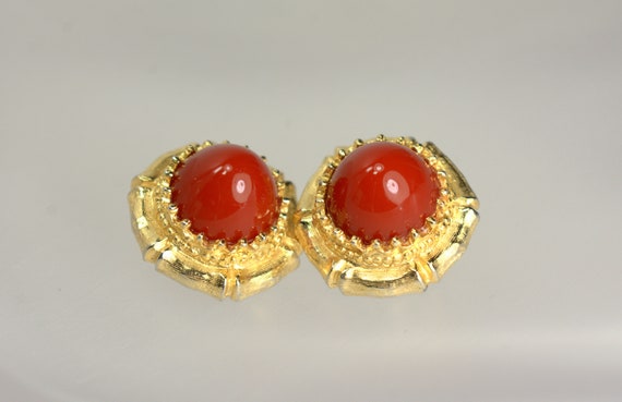 Vintage Kenneth Jay Lane Gold Carnelian Cabochon … - image 5