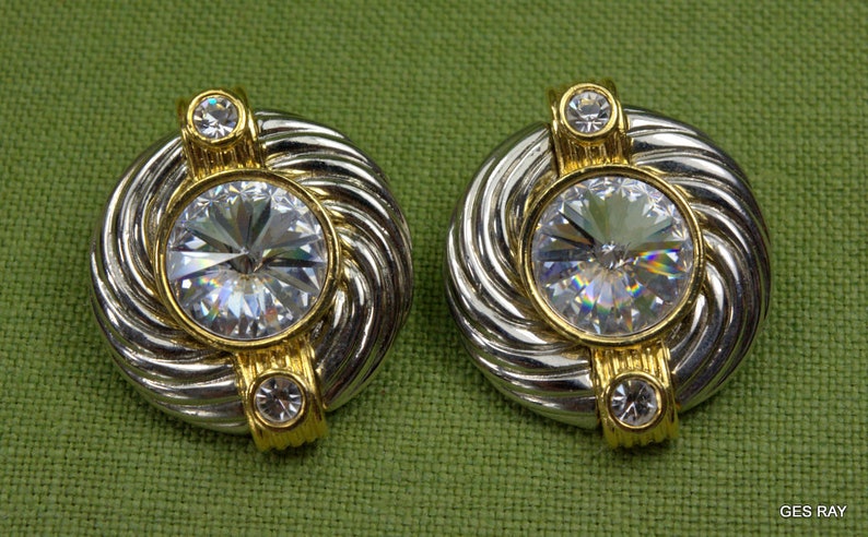 Couture Silver Gold Earrings Clips Dome Crystal Designer Jewelry