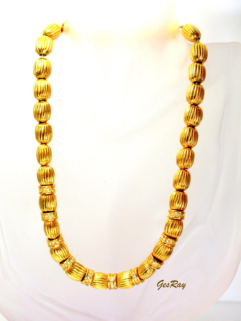 Stocko Gold Plated Beaded Collar Necklace, Golden Bead Snap Clasp Joseph Esposito