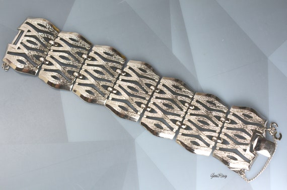 Monet Silver Tone Filigree Wide Link Bracelet, Si… - image 2