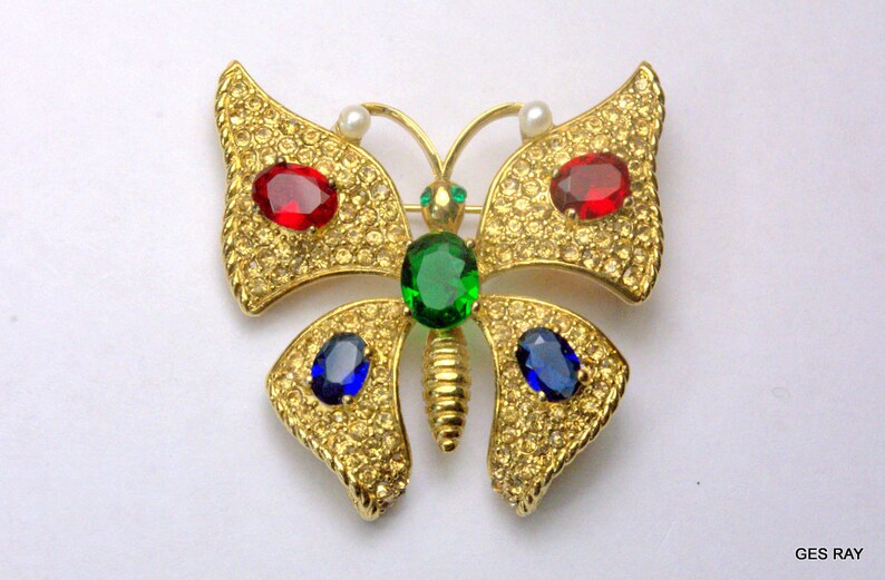 Vintage Carolee Butterfly Brooch Pin Crystal And Pave