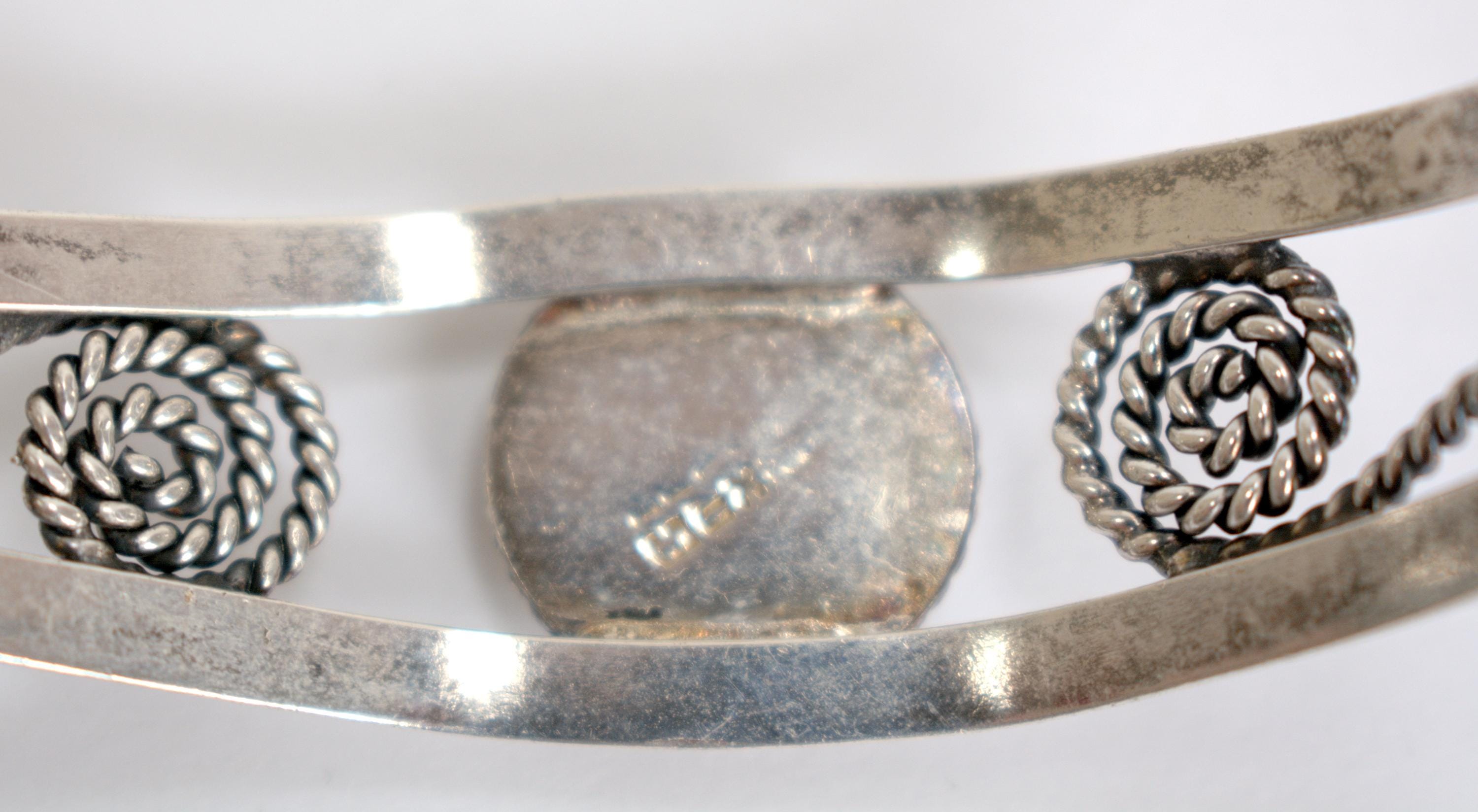 Bracelet Manchette Vintage Mexicain – Alpaca Et Nacre – Largeur 40mm – Occasion Authentique