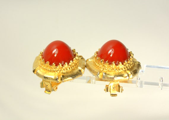 Vintage Kenneth Jay Lane Gold Carnelian Cabochon … - image 4