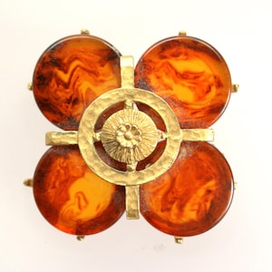 Vintage Statement Designer Pin Brooch Butterscotch Lucite Acrylic
