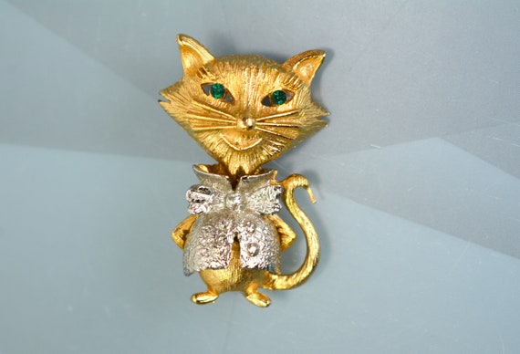 Collectible Figural Cat Brooch Pin Kitty Gold Pla… - image 2