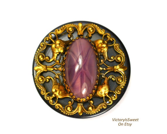 Broche Art Déco Ancienne En Bakélite - Strass Et Perles Turquoise, Occasion Portée
