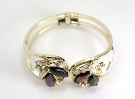 Retro Statement Hinged Clamper Bracelet Lava Rock… - image 3