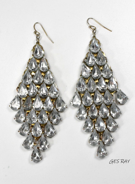 Art Deco Crystal Rhinestone Chandelier Dangle Dro… - image 3