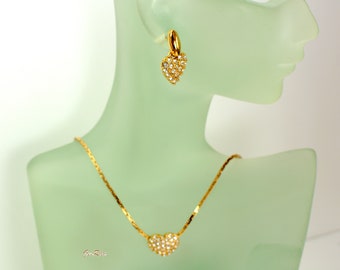 SWAROVSKI Swan Crystal Heart Earrings & Pendant Necklace, Retired Swarovski Jewelry