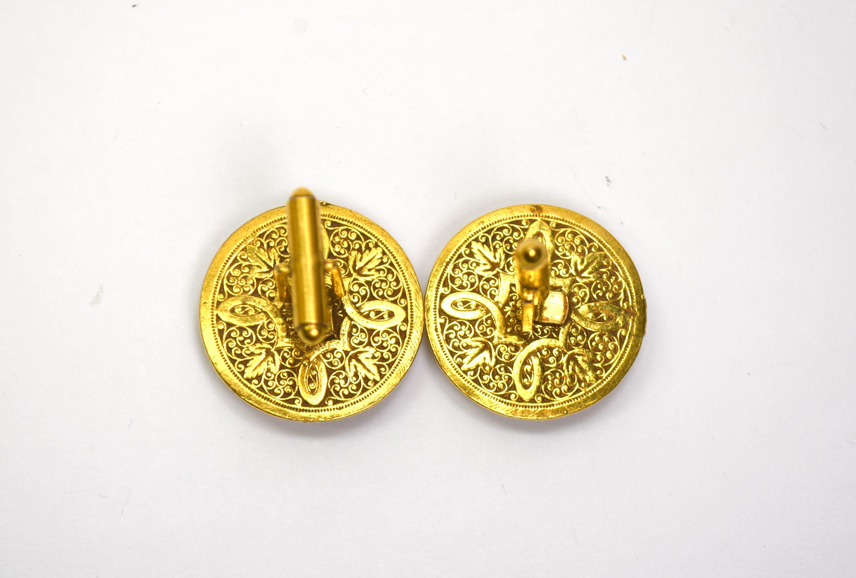 アンティーク モーグル 宝石付きカフスボタン 金メッキ マルチカラー