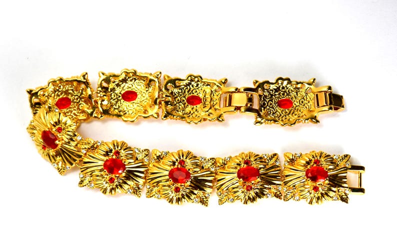 Camrose and Kross Jacqueline Kennedy Bracelet JBK Faux Ruby Crystals Gold Tone