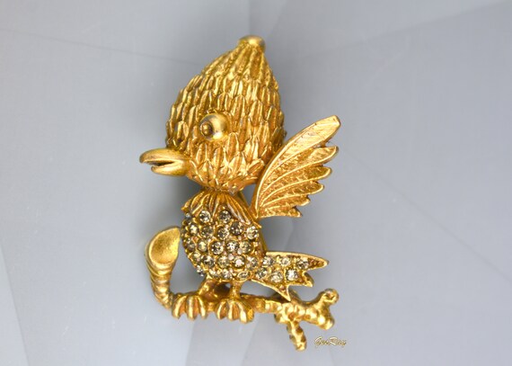 Vintage Baby Bird Chick Brooch Pin Pave Crystals … - image 3