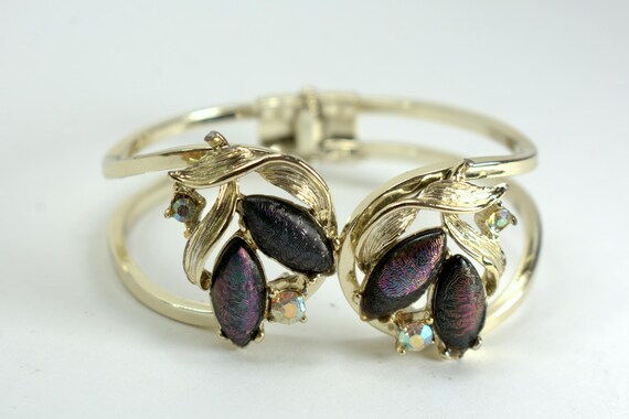 Retro Statement Hinged Clamper Bracelet Lava Rock… - image 4