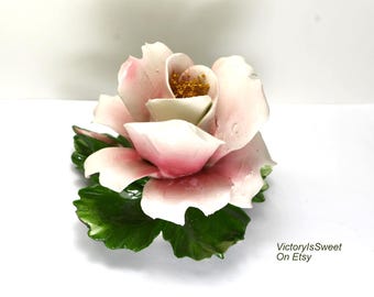 Capodimonte Porcelain Rose Figurine Italian Ceramic Flowers