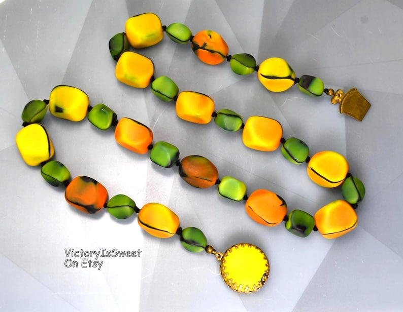 Art Deco Matte Art Glass Beaded Necklace Rare Signed Made Austria