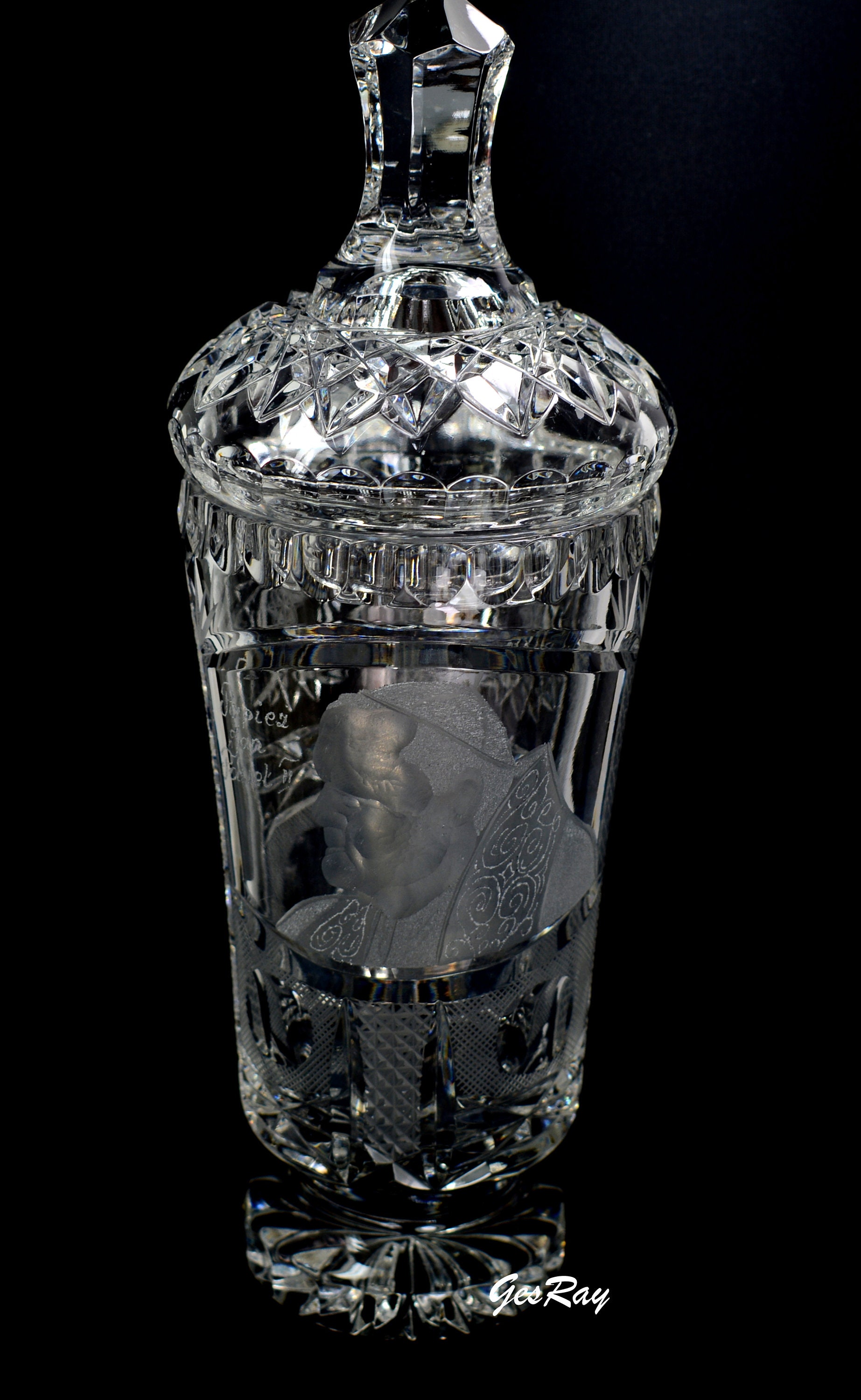 Pope JOHN PAUL II Etched Portrait Clear Cut Lead Crystal