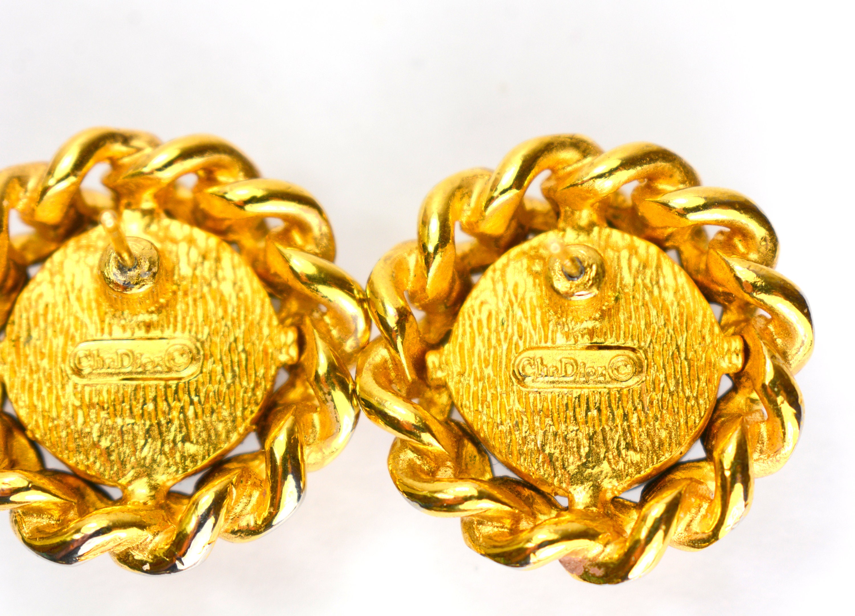 Christian Dior Marked Earrings Gold Chain Black Cabochon - Etsy