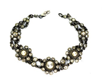 Ben-Amun Jewelry Armband Silber Ton Links, Strass Perlen