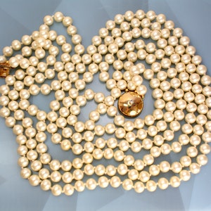 Designer Glass Pearl Multi Strand Opera Necklace Hand Knotted Very Heavy, Statement Designer Pearl Jewelry