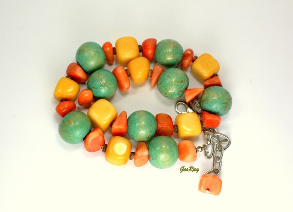Multicolor Summer Beaded Necklace, Semiprecious Stones