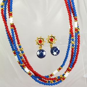 Monet American Patriotic Jewelry 2 Necklaces and Earrings Red White & Blue, USA Patriotic Jewelry