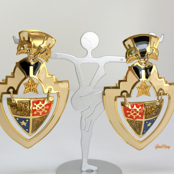 Statement Edgar Berebi Pierced Earrings Heraldic, Drop Earrings, Vintage Edgar Berebi Jewelry