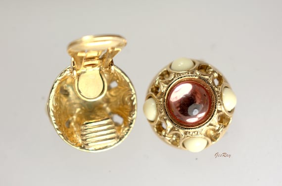 Boucles D’oreilles Clips Anciennes Vintage – Couleur Or Avec Cristaux Boréalis – Bijou Ancien Sans Marque