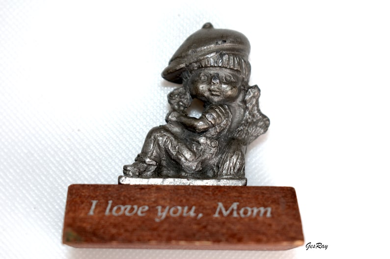 I LOVE YOU MOM Pewter Boy Figurine on Wooden Base Miniature Etsy