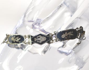 Siam Sterling Dancer Link Bracelet Black Deity Niello Hindu Jewelry Thai Dancing Goddess